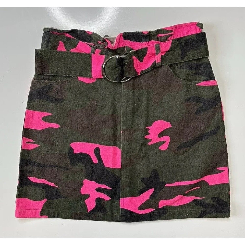 VTG Toska Pink Camo Mini Skirt Cut Off USA Y2K‎ Mallgoth Scene Emo / Small